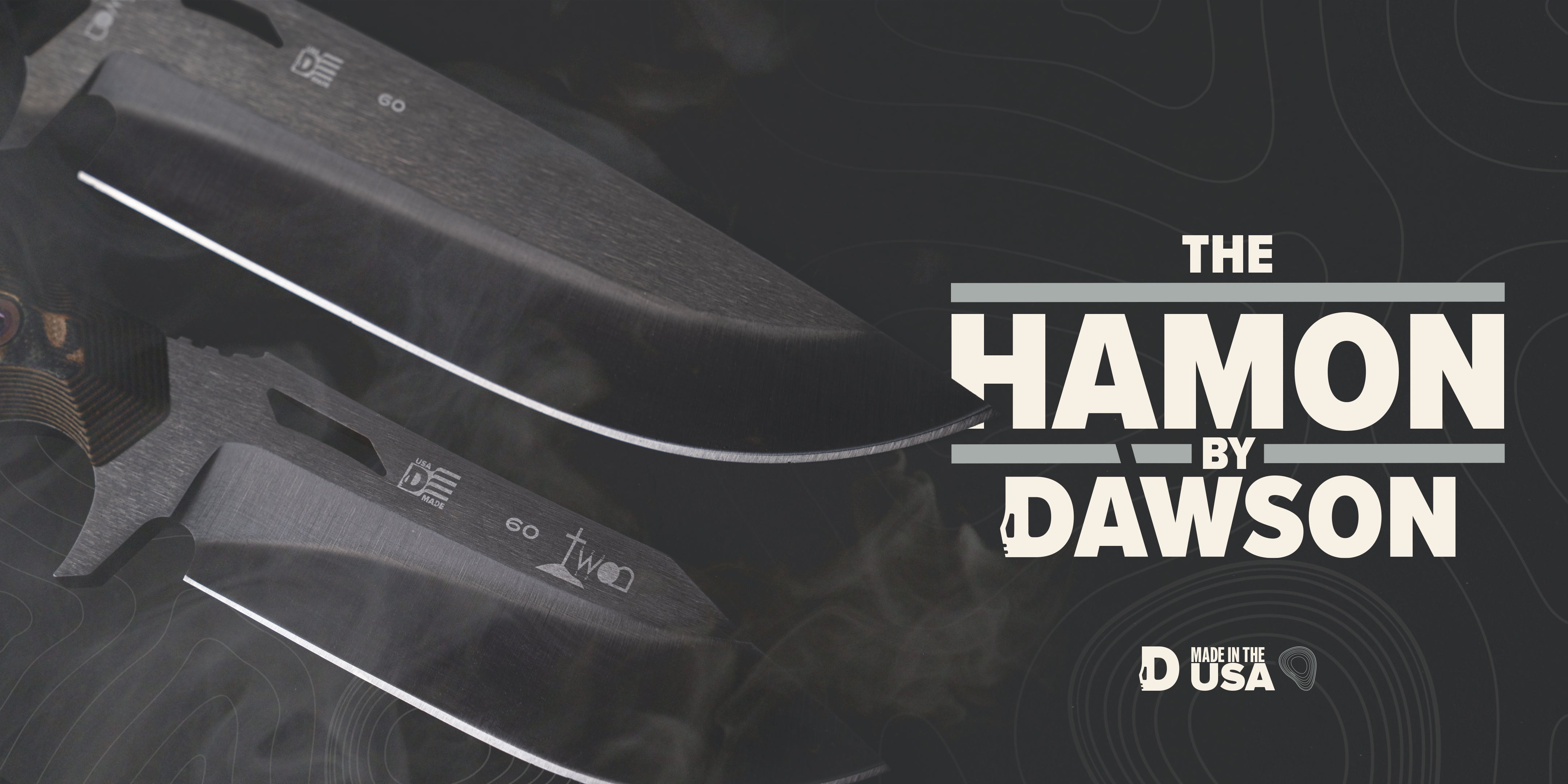 Two hunting knife blades with hamon hard lines differentially hardened