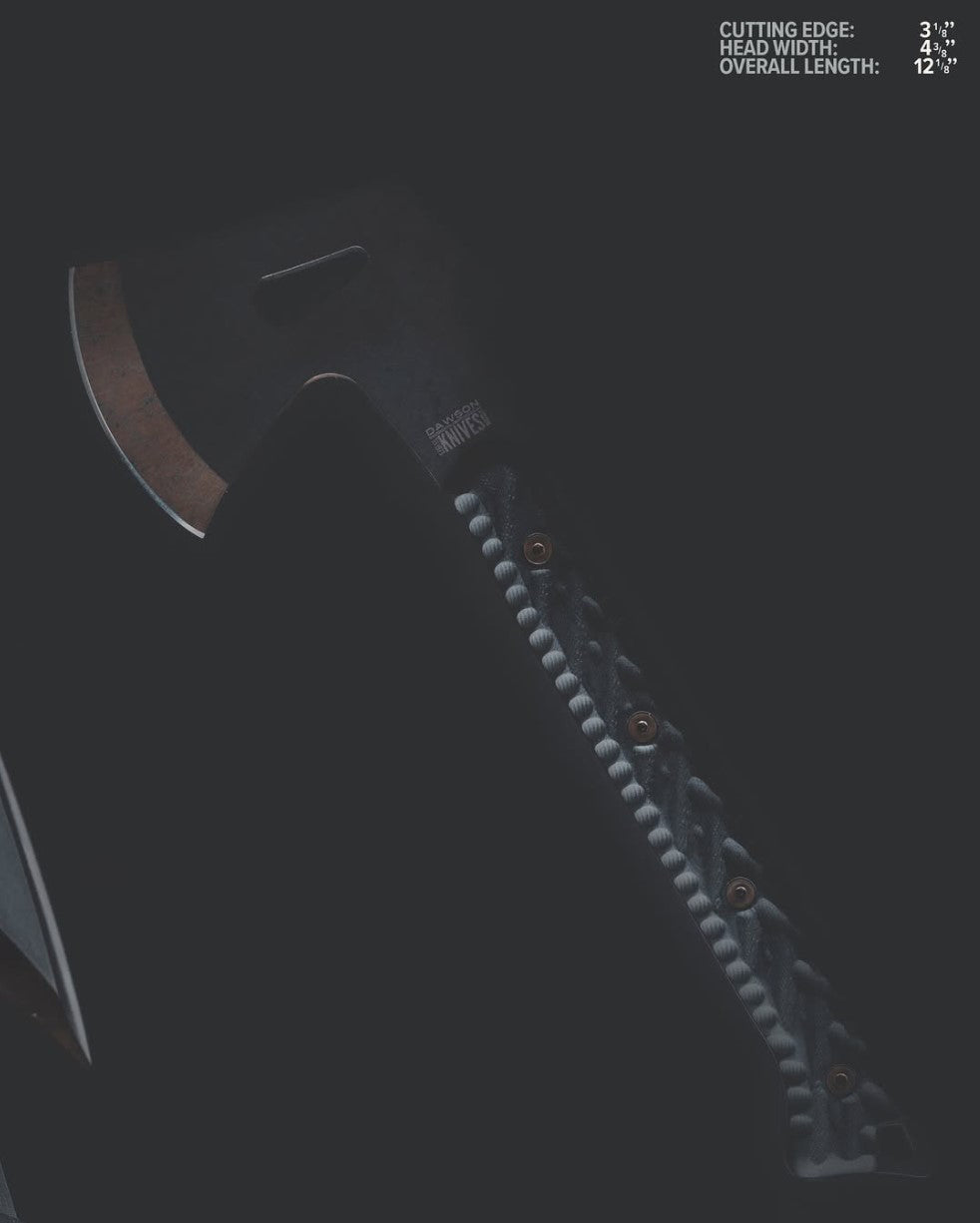 Bonfire Camp Hatchet - NOW IN CPM-MAGNACUT! | Scorched Earth Finish | Two-Tone Black G10