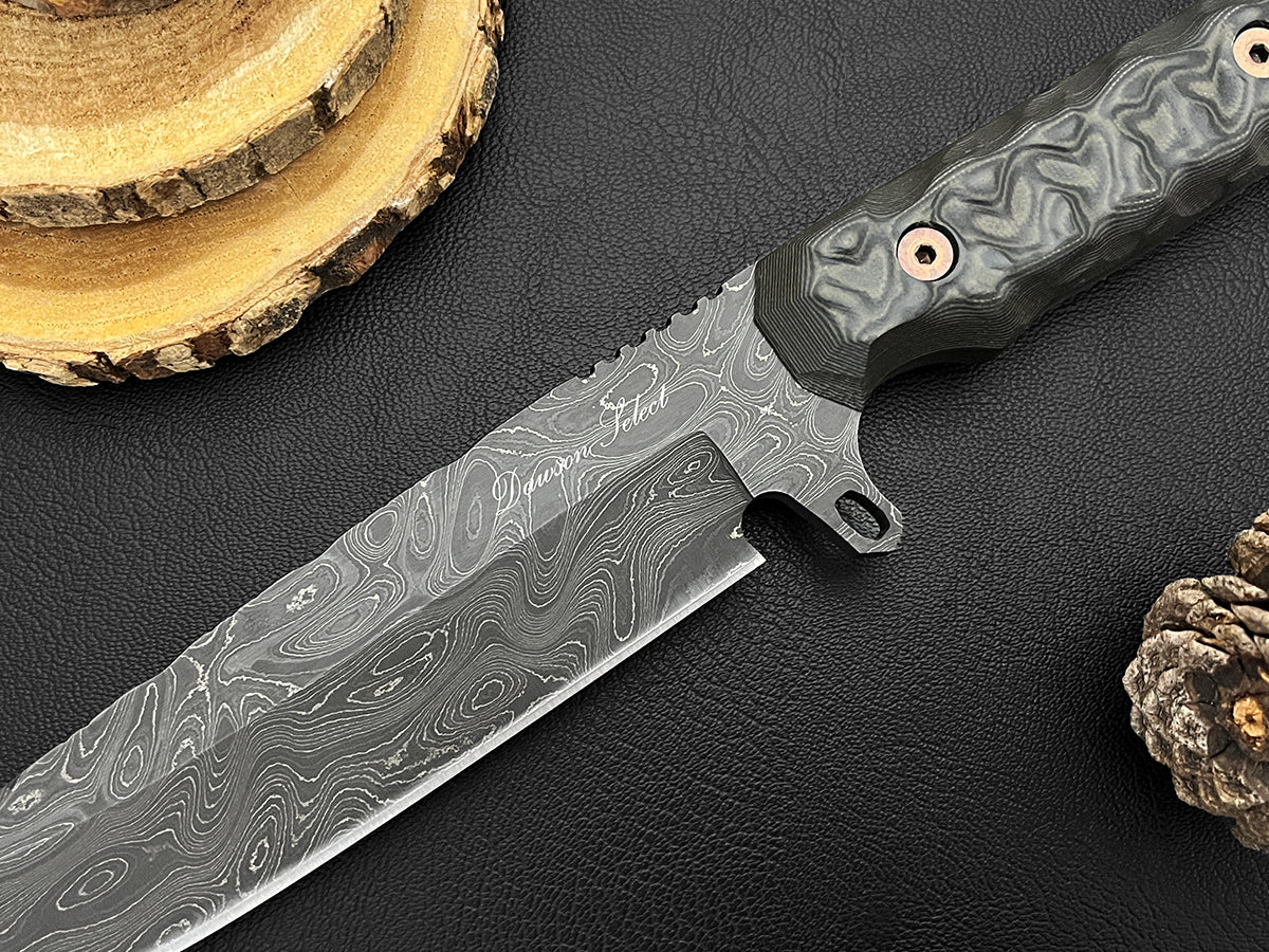 Valor SELECT | Dawson Select Steel | Backpacking, Field + Camp Knife | Forest Camo G10