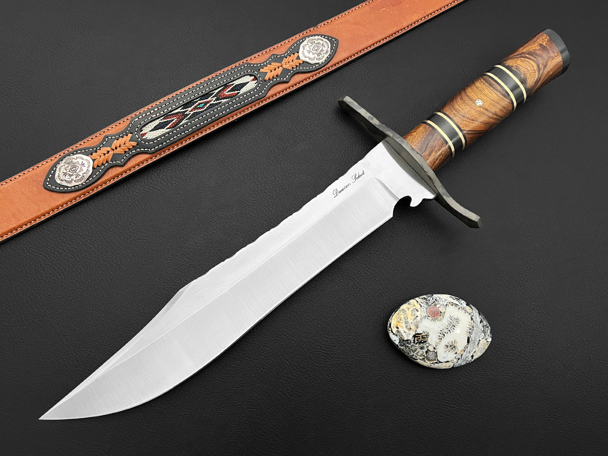 Old Mississippi | Dawson Select Bowie | CPM-MagnaCut | Satin Finish | Ironwood + Brass+ Black G10 and Carbon Fiber Spacers