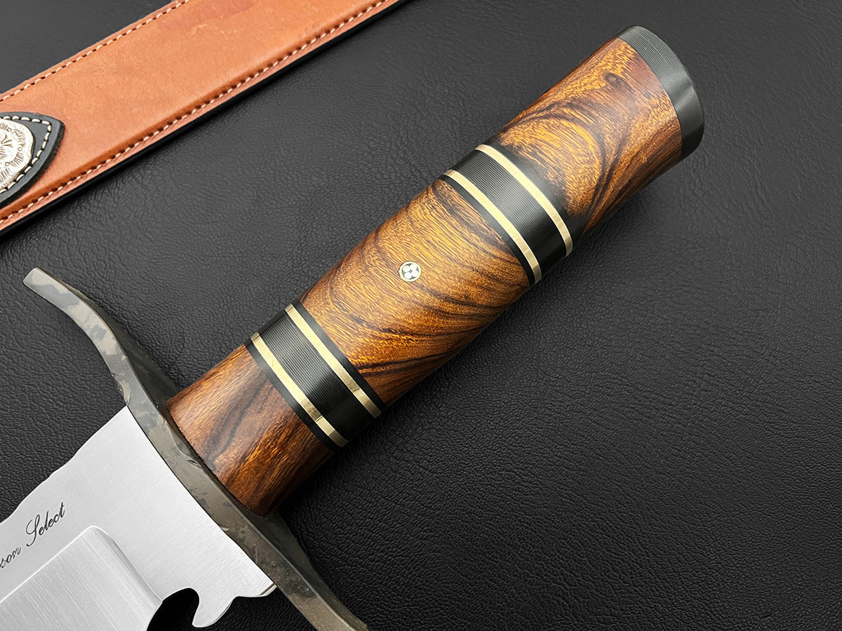 Old Mississippi | Dawson Select Bowie | CPM-MagnaCut | Satin Finish | Ironwood + Brass+ Black G10 and Carbon Fiber Spacers